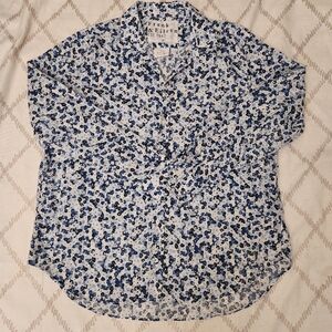 Frank & Eileen Blue White Pattern Cotton Button Down Shirt Size M EUC